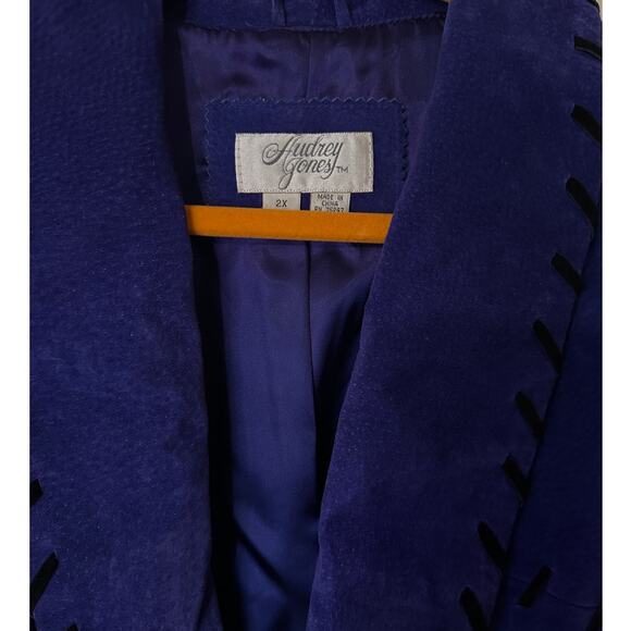 Vintage Audrey Jones Deep Royal Blue with Black Stitch Leather Suede Jacket - Picture 2 of 8